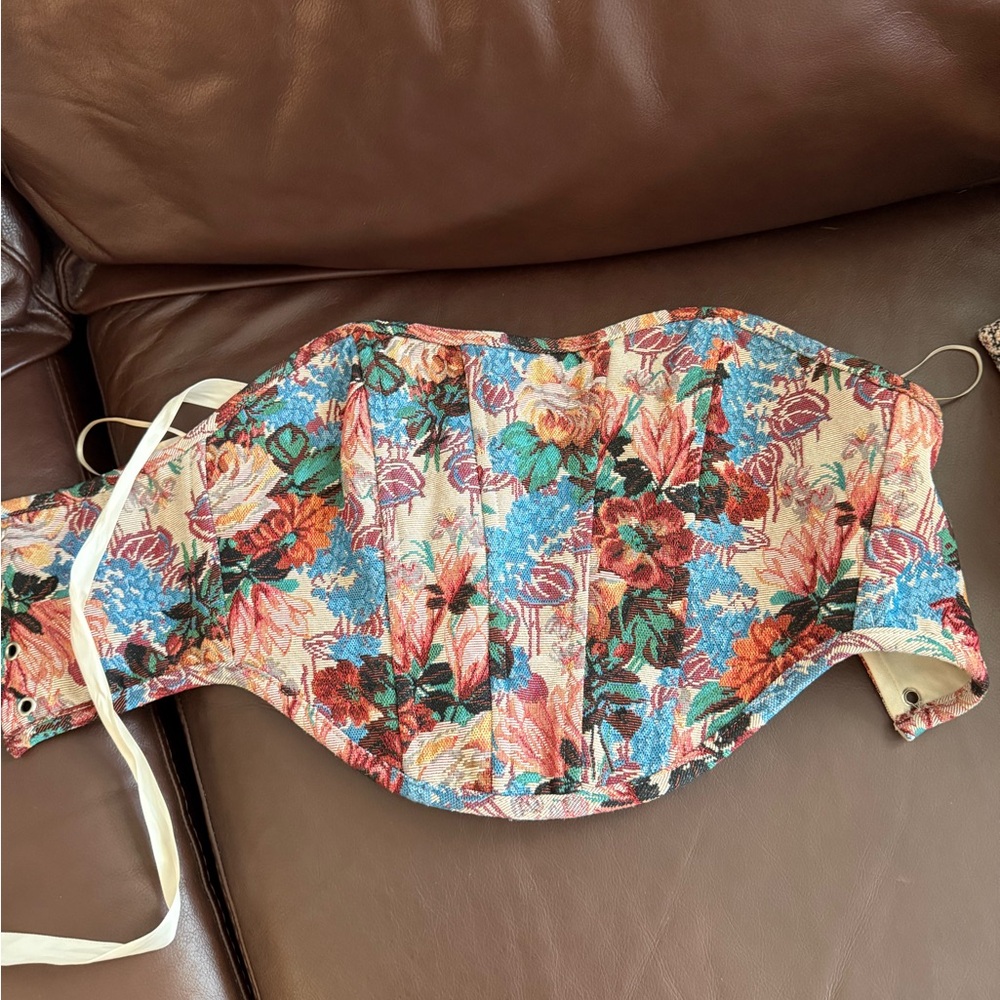Floral Corset Top with Ribbon Ties